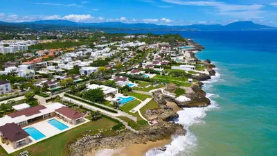 an aerial view of a resort near the ocean at Sosua Ocean Village, Villa 9 Campo Del Mar , IV in Sosúa