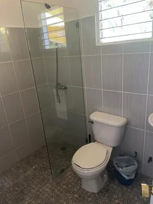 a bathroom with a toilet and a shower at Palms Lounge Cabarete in Cabarete