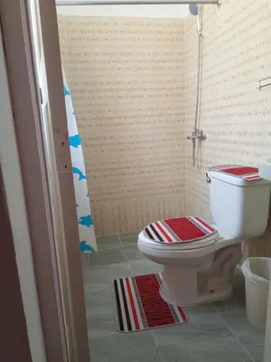 a bathroom with a white toilet in a room at Hostal María Fernanda in Santo Domingo