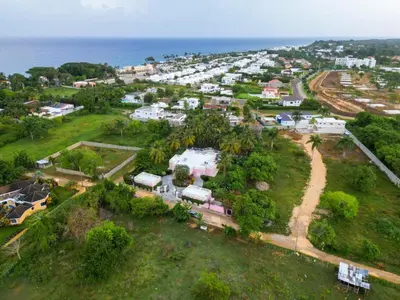 an aerial view of a small town next to the ocean at Casa angelina in Sosúa