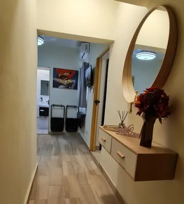 a bathroom with a sink and a mirror at Apartaestudio en el centro de Puerto Plata in San Felipe de Puerto Plata