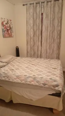 a bedroom with a bed with a curtain and a window at Classic House, Modern Spaces in Baní
