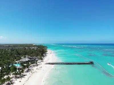 an aerial view of a beach and the ocean at Tropical Deluxe 2 Bedroom Unit with Picuzzi in Punta Cana