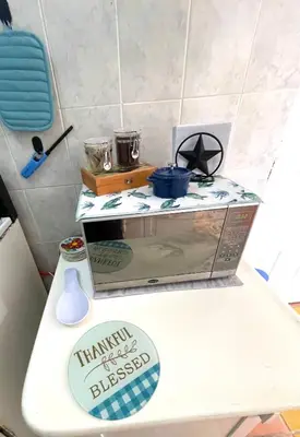 a tiny kitchen with a counter top with a stove at Dominicus Castillo Paradise in La Laguna