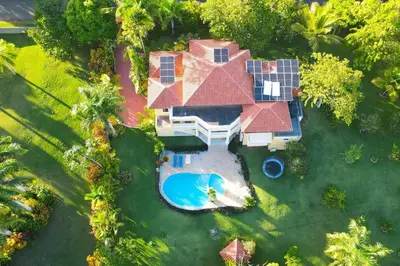 an overhead view of a large house with a swimming pool at Private Getaway - Sosua in Sosúa