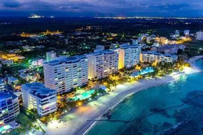 an aerial view of a beach at night at Marbella Juan Dolio Beachfront in Juan Dolio