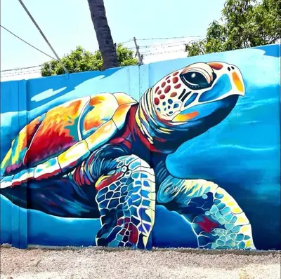 a painting of a turtle on a wall at Cielo de cierro-Apartment with Jacuzzi, 2 minutes from the beach in La Romana