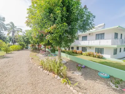 a garden in front of a house with a tree at 7br Massive Villa In Sosa - 2mins From Nightlife in Sosúa