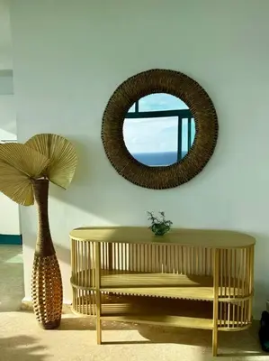 a room with a table and a mirror and a vase at Juan Dolio, Beach Access 2 BR Apt Salitre Tower front of Club Hemingway in Juan Dolio