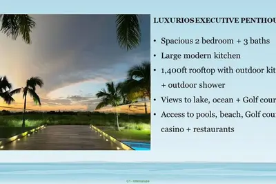 a picture of a beach with palm trees at Cana Pearl Penthouse, Hard Rock Golf & Casino in Punta Cana