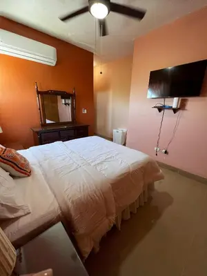 a bedroom with a large bed and a television at Bello Apartamento en Santiago con todas las comodidades in Santiago de los Caballeros