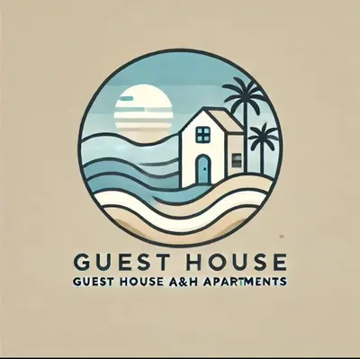 a crest house logo with a house in the ocean at Guest House A&H in Boca Chica