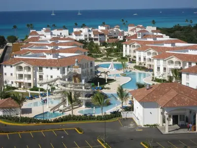 an aerial view of a resort with a water park at Apartment in Cadaques Caribe in Bayahibe