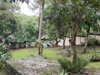 a garden with trees and grass and a fence at villa mariposa in Santo Domingo