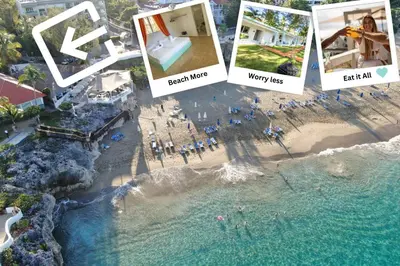 a collage of photos of a beach and a resort at Bungalow #5 in Playa Alicia Sosua Puerto Plata in Sosúa
