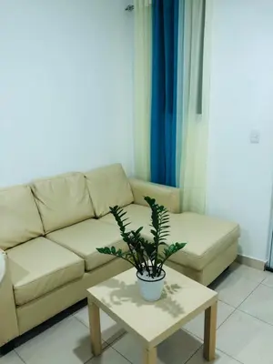 a living room with a couch and a table with a plant at Apartamento Acogedor in San Felipe de Puerto Plata
