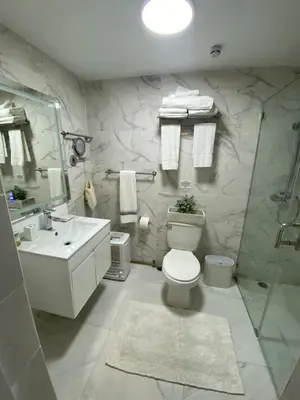 a bathroom with a toilet and a sink at Luxury Apartment Hot Water,AC,WiFi,PS3 in San Felipe de Puerto Plata