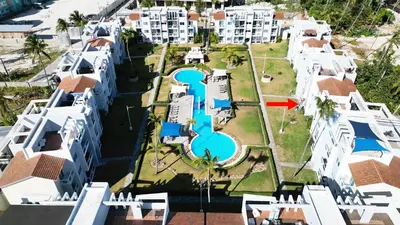 an aerial view of the courtyard of a building at Tropical apartment 2 Bedroon in Los Corales in Punta Cana