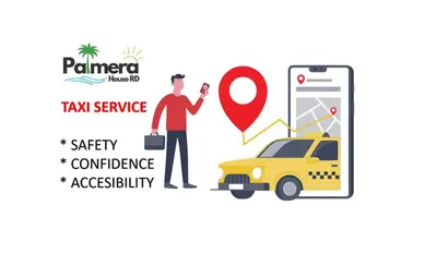 a man standing next to a taxi service app with a car at A 7 minutos del Aeropuerto SDQ, Moderno y Compacto Apartamento in Boca Chica