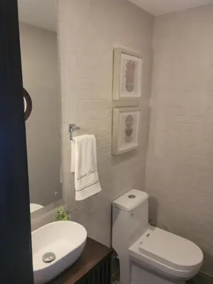 a bathroom with a white toilet and a sink at Luxury Apartment Downtown in Santiago de los Caballeros