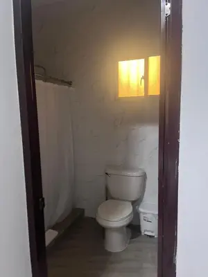 a small bathroom with a toilet and a shower at Departamento Sol in Santo Domingo