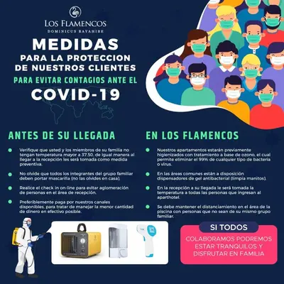 a flyer for a hospital with a group of people wearing masks at Los Flamencos Aparthotel Beach Club in Bayahibe