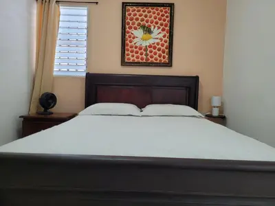 a bedroom with a bed and a picture on the wall at Cozy Apartment Studio in Santo Domingo