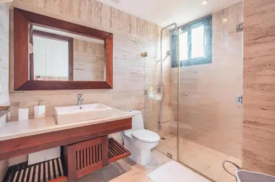 a bathroom with a toilet and a sink and a shower at Apartment nearby the beach at Portillo RAA in Las Terrenas