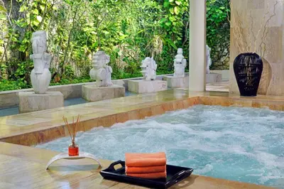 a jacuzzi tub in a house with statues at Paradisus Punta Cana Resort All Inclusive in Punta Cana