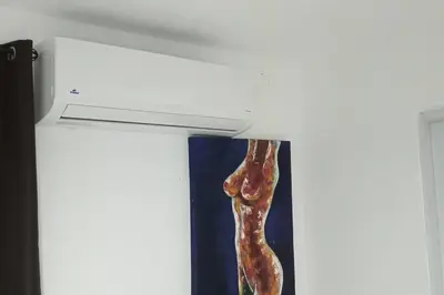 a painting of a leg hanging from a ceiling at Aparta estudio 2 El Cacique, próximo malecón SD in Santo Domingo