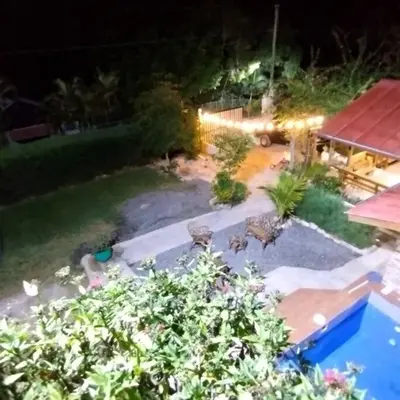 an aerial view of a backyard at night at Estancia La Esperanza in Jarabacoa