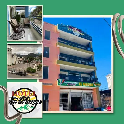a collage of pictures of a hotel with a building at Hotel El Parque Constanza in Constanza