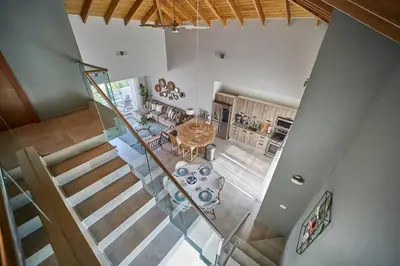an overhead view of a living room and a kitchen at New loft duplex with rooftop deck in La Laguna
