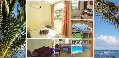 a collage of pictures of a house with the ocean at Costambar Seaside Apartment with Pool in San Felipe de Puerto Plata