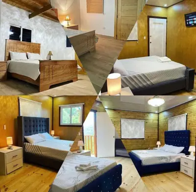 a collage of four pictures of beds in a room at Villa Naturaleza y confort in Santiago de los Caballeros