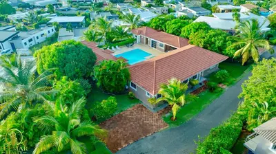 an aerial view of a house with a swimming pool at Casa Linda Club in Sosúa