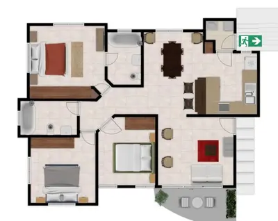 a floor plan of a house at Three-Bedroom Apartment 3 in Santo Domingo