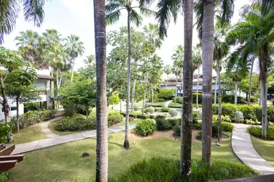 a view of a park with palm trees at Sunset Cove at Balcones in Las Terrenas