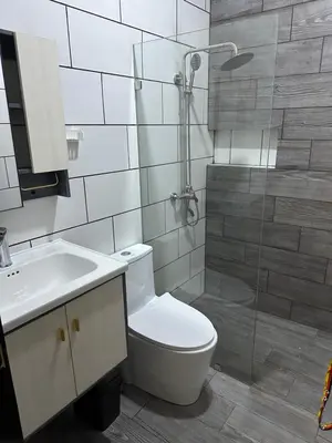a bathroom with a shower and a toilet and a sink at Apartamentos victoria in Las Terrenas