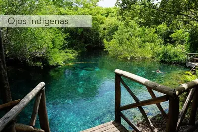 a bridge over a river with people swimming in the water at Peaceful haven overlooking the golf course in Punta Cana