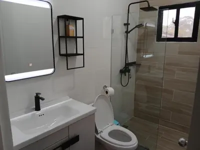 a bathroom with a toilet and a sink and a shower at aparthotel las taranas in Villa Riva