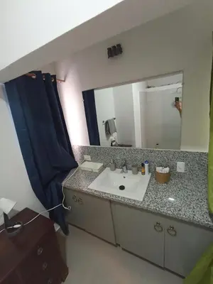 a bathroom with a sink and a large mirror at Casa Maritza in Las Galeras