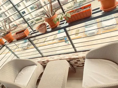 a room with two chairs and potted plants on a wall at 13 de las Américas in La Alianza