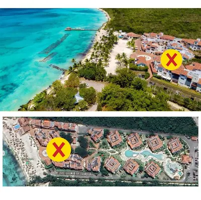 an aerial view of a resort on the beach at 2BR 2BA Beachfront 63 in Bayahibe