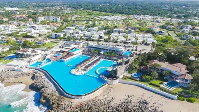 an aerial view of the resort and the beach at Santa Fe Club in Sosúa