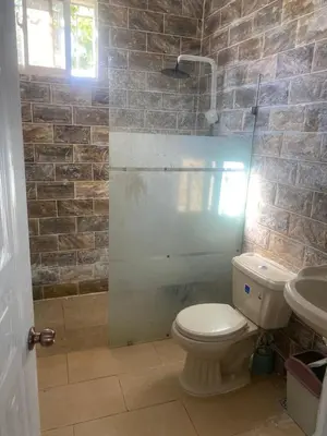 a bathroom with a toilet and a shower and a sink at Hotel Mi Propio Esfuerzo in Vicente Noble