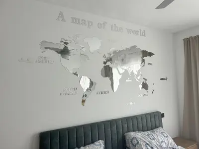 a map of the world stenciled on a wall at Caribbean Dream Condo AC WIFI in La Laguna