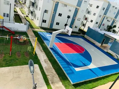 an overhead view of a basketball hoop and a tennis racket at Your Terrazas Del Este Getaway In La Romana in Cumayasa Kilómetros Diez