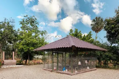 a gazebo with a roof in a park at Rancho Don Pedro in Bonao