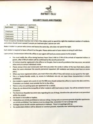 a letter from the institute of securityubs and security louynes at Infiniti blu beautiful apartment at the pool in Sosúa